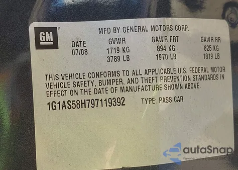 2009 Chevrolet Cobalt Ls из США, поврежденный, VIN 1G1AS58H797119392